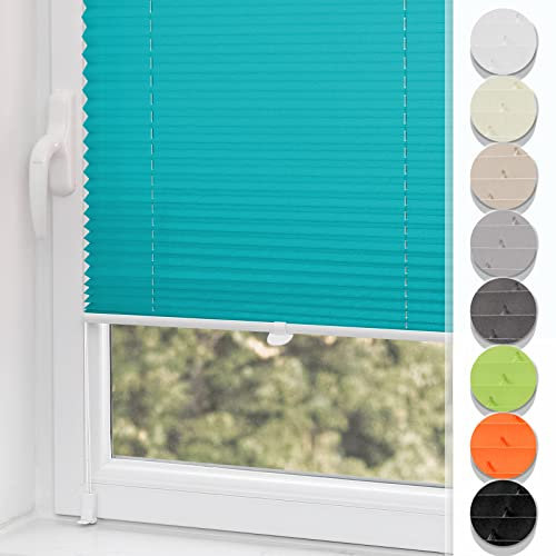 Plissee Klemmfix 70x120cm(BxH) Plisseerollo ohne Bohren Türkis Faltrollo mit Klemmträger Kinderleicht Montage Rollos für Fenster