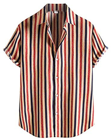 Momolaa Camicie Nere Camicia di T - Camicia Mens Stampa Manica Etnica Bluse Camicie Casuali Hawaian Men T Shirt Collo (Red, XL)