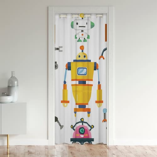Robot Insulated Thermal Curtains for Bedroom for Home Kids Cute Pobots Room Divider Curtain Cover Washable Closet Door Cover Decoration for Kitchen Bedroom Living Room Indoor 132x203cm 1 Panel