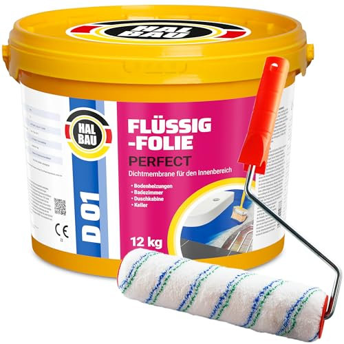 Flytande folie professionell 7 kg, tätning för badrum, dusch, inomhus, vattenbarriär under kakel färgroller 10 cm med bygelset, halvkonstruktion D01