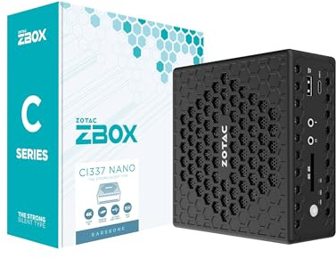 ZOTAC ZBOX CI337 Nano senza ventola silenziosa Mini PC Intel Processore N100, Intel UHD Graphics, HDMI, DisplayPort, senza memoria/storage/sistema operativo barebone,