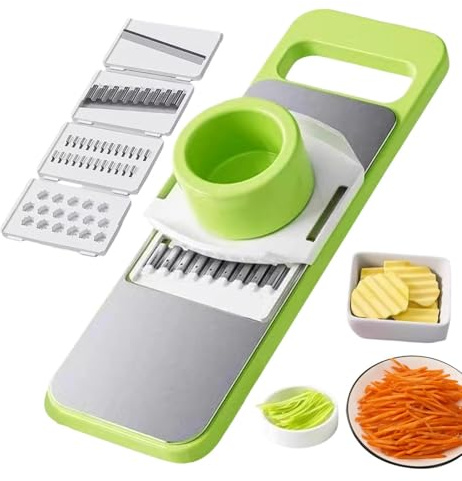 Cortadora de verduras multifuncional, cortadora de verduras multifuncional - Rebanadora de verduras multipropósito - Rebanadora de verduras con 5 cuchillos intercambiables, rallador de queso