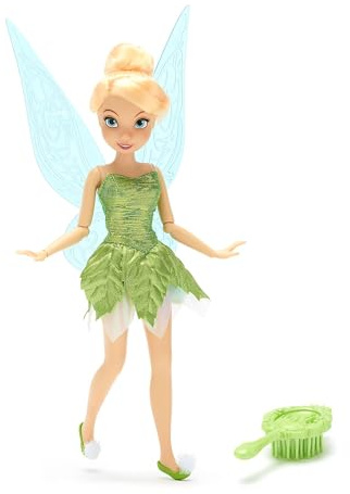 Disney Store Official Tinker Bell Classic Doll, Peter Pan, 25cm/10”, Fully Poseable Disney Fairy Doll in an Elegant Outfit and Detailed Wings, Includes Toy Hair Brush - Ages 3+