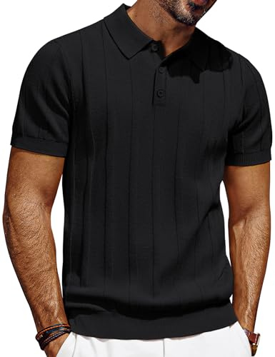 PJ PAUL JONES Men's Polo Shirts Short Sleeve Casual Golf Polo T Shirts | Breathable Knitted Polos for Summer,Ribbed Textured