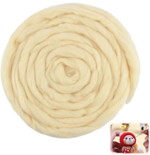 Lana de fieltro, 100 g, lana de relleno en color crudo para trabajos de fieltro y proyectos de manualidades, lana suave de, ideal para manualidades y manualidades y trabajos creativos