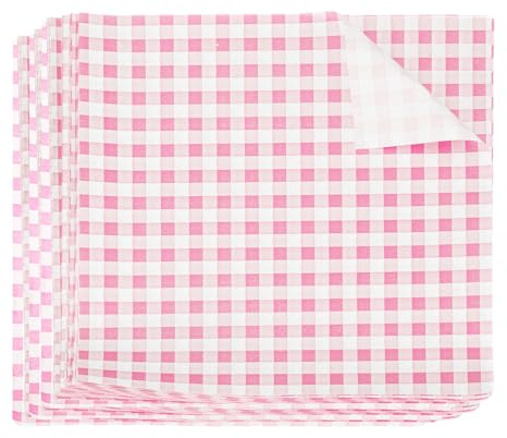 QUARKZMAN 500 Fogli Carta Oleata Quadrata a Quadretti 22x22cm Carta da Imballaggio per Alimenti Cerata Secchi Assorbente per Forno Cestini da Picnic Pane Hamburger, Rosa