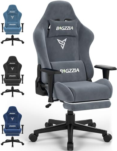 bigzzia Gaming Stuhl mit Fußstütze – Ergonomischer PC-Stuhl aus Atmungsaktivem Stoff, Höhenverstellbar und Drehbar, Gaming Chair für Jugendliche und Erwachsene, Grau (150kg)