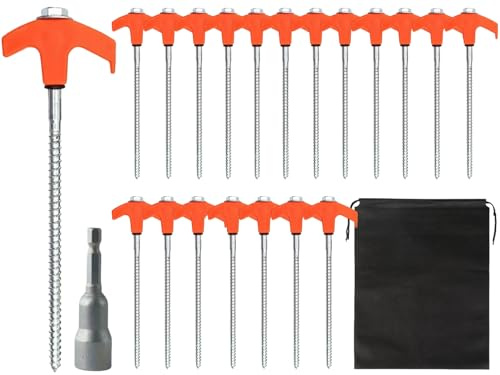 Zeltheringe,20pcs Drehbare Zeltheringe mit Gewinde,Schraubheringe,Schraubheringe Mit Steckschlüssel,Robuste Stahl-Heringe,Heringe Erdnägel Stabil,Zeltzubehör,Tellerkopfschrauben Camping
