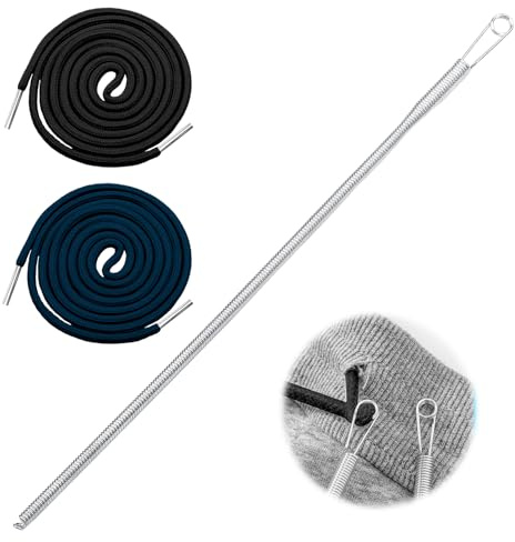 Cordón de pantalón de 2 piezas, 140 cm, con herramienta para enhebrar el cordón, accesorio práctico para coser y reemplazar los cordones de los pantalones ideal para todo tipo de pantalones