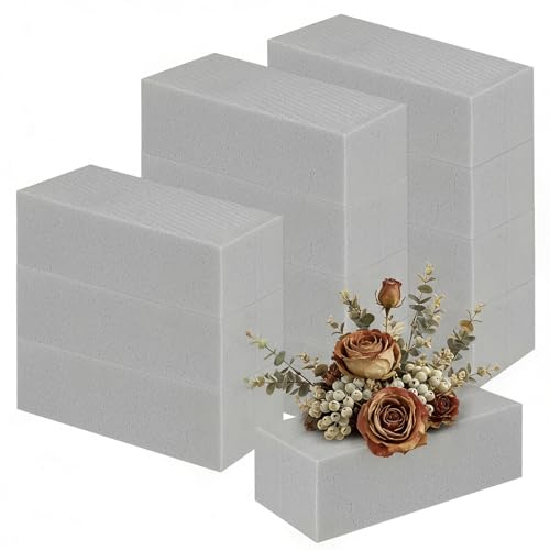 CHUEHKAK Stickmått för blommor, 12 stycken, 22,5 x 10,5 x 7,5 cm, rektangulär torrsticksvamp för konstgjorda blommor, fester, bröllop, födelsedag, grå