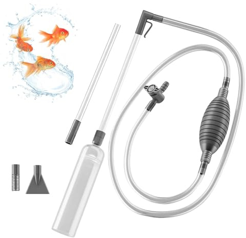 Mulmsauger Aquarium, 3 Meter Profi Reinigungsset für Wasserwechsel & Bodenreinigung mit Sperrhahn, 3-in-1 Sauger für Kies, Sand und Mulm, Extra-Lang Schlauch für Kleine & Große Aquarien (Grau)