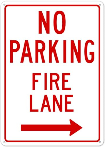 No Parking Fire Lane Sign, In Right Way Metal Sign - 12x16 Inch Informational Wall Display