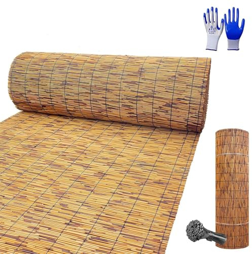 Arella Arelle Stuoia in Canna Bambù Pelato Naturale - Frangivista Decorativo per Recinzione Giardino, Copertura Tettoia Gazebo Ringhiera Balcone Canne per Ombreggiante Esterno(Marrone,H0.6 x L10m)