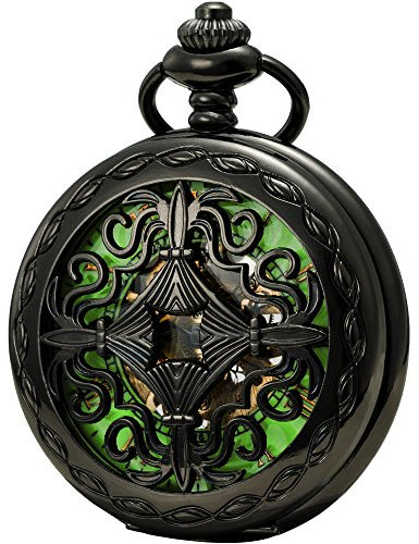 SEWOR Gentleman Stil Skelett Leuchtende Mechanische HandaufzugTaschenuhr (Green).