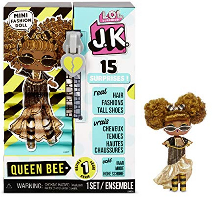 LOL Surprise Mini Poupées Mannequin JK - 15 Surprises, Vêtements et Accessoires - À Collectionner - Queen Bee, Taille unique