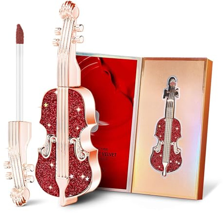 Gireatick Matte Lipstick With Unique Violin Appearance Design, Velvety Red Lipsticks Waterproof Long Lasting Durable Mist Lipstick with Gift Box