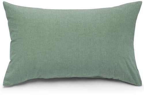 ATsense 2er Set Kissenbezug 40x80 cm - 100% Gewaschene Baumwolle, Einfarbig Grün Kopfkissenbezug mit Reißverschluss, Oeko-TEX Zertifiziert Weich, Nicht Lleicht Verformbar