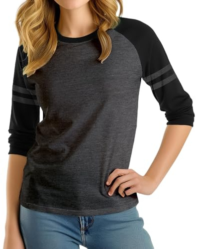 Decrum Womens Baseball Shirt - Soft Raglan Sleeve Tops for Women [40041053] | Gry&Blk Striped Rgln, M