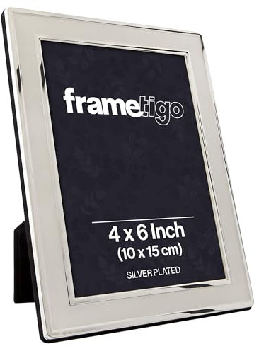 Frametigo - Silver Plated Plain Satin Photo Frame, 4x6 (10x15cm) Photo Size - Velvet Frame Backing & Stand - Real Glass Window - Tarnish-Resistant - Landscape or Portrait Orientation