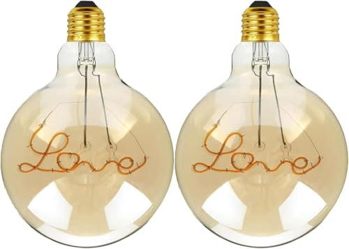 Pack 2 | LED Vintage Decorative E27 Light Bulb, G125 4W (Equivalent 40W) Love Text LED Filament 2700K Warm White Non-Dimmable Screw Large Globe Energy Saving Bulb for Fancy Home & Indoor Decoration