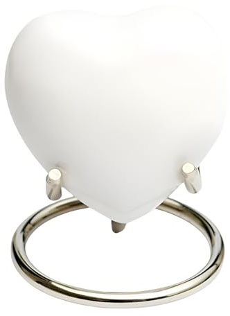 Royal Rapture Urne funéraire funéraire commémorative funéraire en Forme de cœur avec Support (Blanc uni, 7,6 cm) RHM03-01