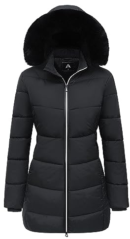 MOERDENG Women's Winter Windproof Warm Down Coats Waterproof Thicken Hooded fashions Puffer Jacket Black 01-S