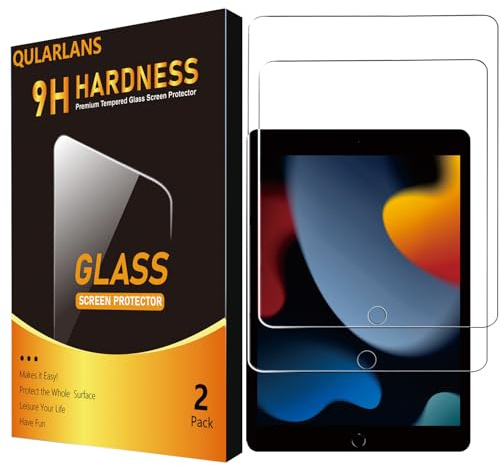 Qularlans 2 Pack Screen Protector for iPad 9th/8th/7th Generation 10.2 Inch (2021/2020/2019), 9H Tempered Glass Film, HD Clear, Apple Pencil Compatible, Case Friendly Anti-Scratch