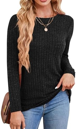 Rongseng Maglioni da Donna Maglia a Maniche Lunghe Girocollo Signore Tunica Tops Leggero Loose Pullover Morbido Sweatshirts Elegante Manica Lunga T-Shirt Casual Felpa Moda Bluse per l'Autunno Inverno