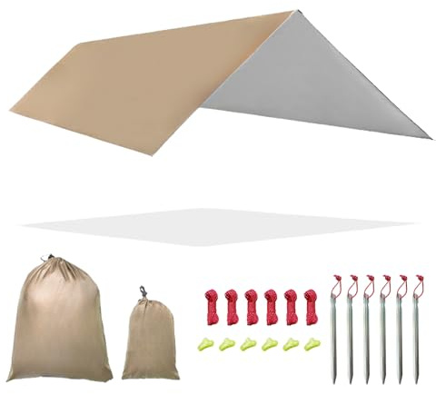 Fay Bless Telo Antipioggia Tarp Rain Fly Telo Per Tenda Impermeabile, Riparo Da Trekking Pieghevole, Leggero, Impermeabile Per Il Campeggio E La Protezione Contro La Pioggia (beige, 3 × 3 m)