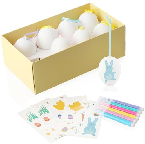 com-four® Set Creativo di Uova di Pasqua da 18 Pezzi con Penne e Stencil - Set per dipingere e Decorare Le Uova di Pasqua (Set di Pittura per Uova di Pasqua 3-18 Pezzi)