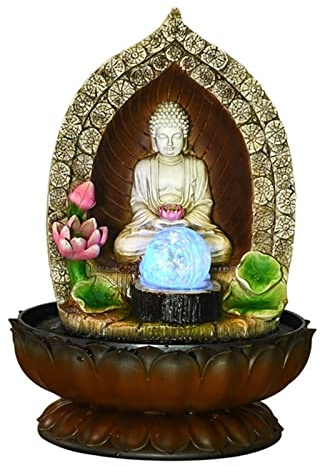 Fontaine de Bureau Décoration de Table Fontaine d'eau Courante Statue de Bouddha Décoration de Paysage Aquatique Fontaine de Table avec Boule Feng Shui Décor de Fontaine d'eau
