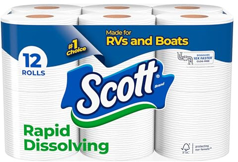 Scott Papier toilette à dissolution rapide, 12 rouleaux doubles, sans danger pour les septiques, papier toilette