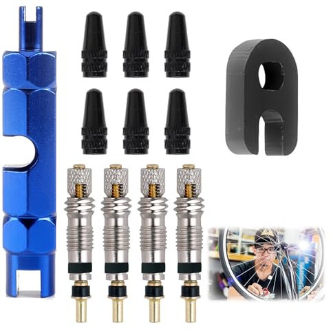 12-teiliges Presta-Ventilkernset, Ventilschlüssel Fahrrad Ventileinsatz Ventiladapter für Fahrradventileinsatz Ventilkernentferner Werkzeug Ventilschutzkappen für Fahrräder und Mountainbikes (A)
