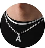 Esmoly Collana Uomo Argento Oro Nero Con Lettere A-Z 18+20 Inches - Catena Cubana in Acciaio Inossidabile 316L - Regalo (Argento A)