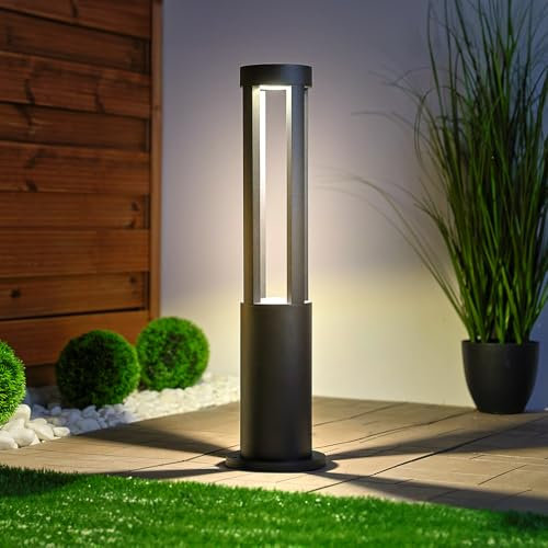 Lumiled Wegeleuchte 12W Außen Pollerleuchte Außenstehleuchte Stehlampe Außenleuchte Außenbeleuchtung Gartenleuchte Wegelampe stehend 60cm IP65 schwarz spritzwasserdicht Aluminium Fassung 4000K