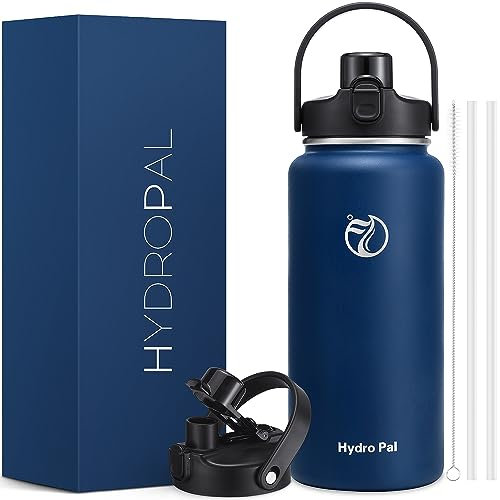 HydroPal Trinkflasche Edelstahl -1900ml mit Strohhalm und Henkel, BPA-Frei, Kohlensäure geeignet,flasche Metall, Aesthetic trinkflasche für Fitnessstudio, Sport, Reisen