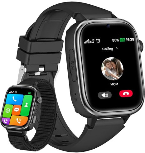 SWGOTA Montre Connectée Enfant 4G, Appels Vidéo, Téléphone, Chat, IP68, SOS, Bracelet GPS, Carte SIM, Mode Classe, Podomètre, Réveil, Sommeil, Smartwatch Enfant de 4 à 12 Ans Noir, Cadeau Garcon