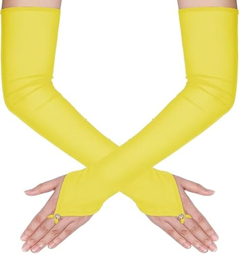 Theaque Guantes largos sin dedos transparentes para mujer, guantes de malla de tul para boda, novia, ópera, fiesta, disfraz de Halloween, amarillo, Taille unique