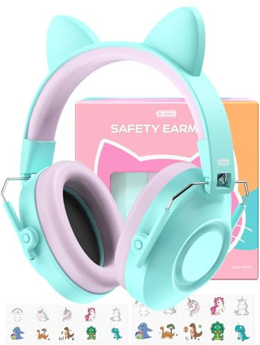 Dr.meter Casque Anti Bruit Enfant, Casque Anti Bruit Protection SNR 32dB pour Enfants avec Cache-Oreilles pour Dormir étudier pour bébés Bandeau réglable pour Casque Vert Lac