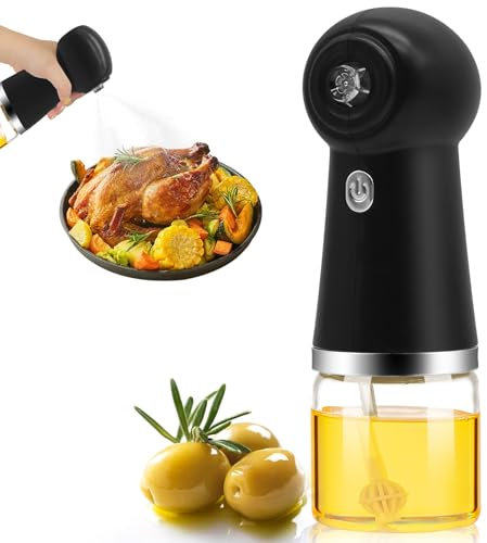HMJIA Nebulizzatore Olio Elettrico 150ml Spruzzino Olio per Friggitrice Aria Salsa Aceto Oliera Spray Dispenser Spruzzatore Automatico di Olio Per Cucinare Insalata Barbecue (Nero)