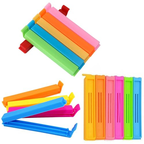 18 Pcs Food Storage Bag Clips, Plastic Sealing Bag Clips in 3 Sizes & 6 Colours Reusable Food Bag Clips Colorful Plastic Bag Sealing Clips
