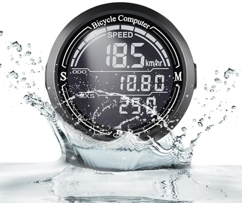 AMFUN Fahrradcomputer kabellos, 2,2-Zoll-LCD-Bildschirm, Auto-Hintergrundbeleuchtung, 19-Funktionen-System, IP67-Wasserdicht, Fahrradtacho und Kilometerzähler