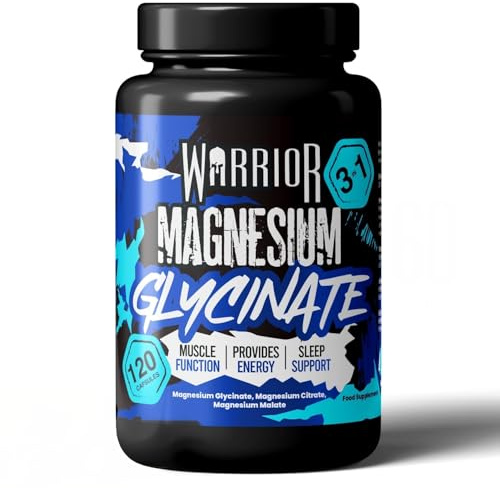 Warrior Magnesium Glycinate 3-in-1 Complex 384mg – High Strength Magnesium Supplements for Men & Women with Glycine & Bisglycinate, 120 Capsules for Muscle Relaxation & Enhances Sleep, Made in UK
