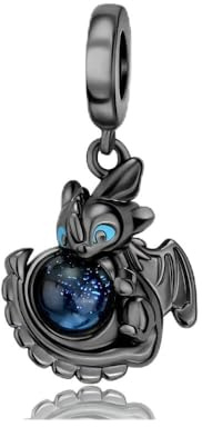 XFSRG Breloque Charm pour Bracelets Colliers Halloween Pendentif DIY Perlé Dragon D’Éclipse Nocturne en Cuivre avec Perle de Verre Bleue Lumineuse Idéal pour Bijoux et Porte Clés