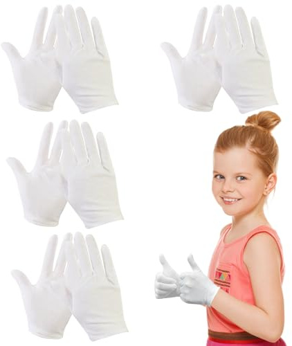 Moisturizing Gloves for Kids, 4 Pairs Childrens Cotton Gloves for Eczema Kids White Gloves for Dry Hands, Eczema Gloves Overnight Children 6-10 Years