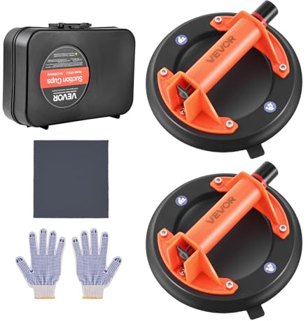 VEVOR Sollevatore a Vuoto per Vetri da 203 mm Impugnatura in ABS, Carico di 180 kg, Utensile a Ventosa per Piastrelle con Custodia per Trasporto per Sollevare Piastrelle di Grandi Dimensioni, 2pz