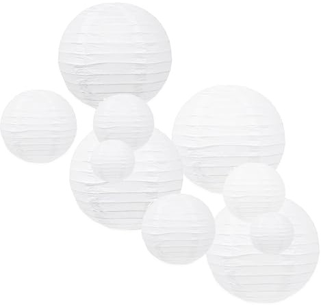 Mudra Crafts White Paper Lanterns Wedding Party Decorations - Mixed 10 Round Hanging Ceiling Lanterns, 10 Pack, Decorative Lamp Shades
