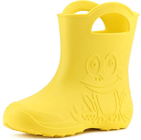 Ladeheid Stivaletti Pioggia Bambino in EVA, Leggeri Stivali Pioggia Bambina con Motivo a Rana, Facili da Pulire Stivaletti Bambina, Scarpe Bambino per Scuola LA-CA-01 (Giallo, 26/27)