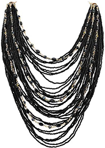 Bocar Collar de cadena larga multicapa con cuentas de semillas, Cuentas de semillas, acrílico, cadena