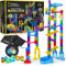 National Geographic Glowing Marble Run – 80 Piece Construction Set with 15 Glow in the Dark Glass Marbles, Mesh Storage Bag & Marble Pouch, Great Creative STEM Toy for Girls & Boys